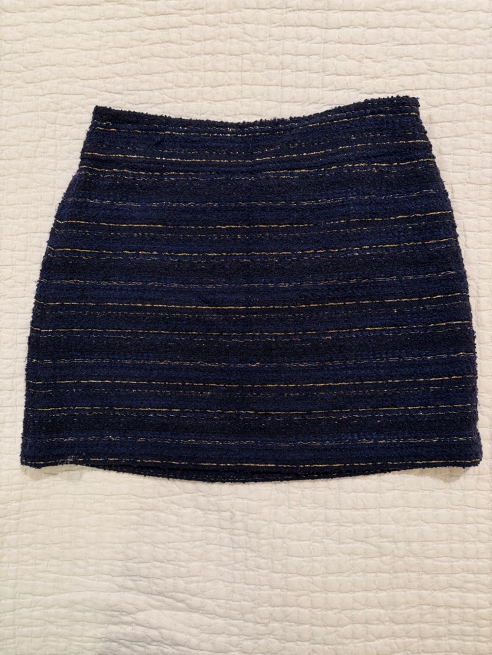 LOFT Navy Textured Mini Skirt with Subtle Stripes